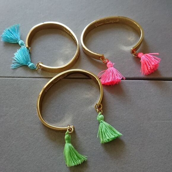 Lilly Pulitzer Gold Plated Tassels Cuff Bracelet x3 Turquoise, pink & blue - Picture 3 of 9